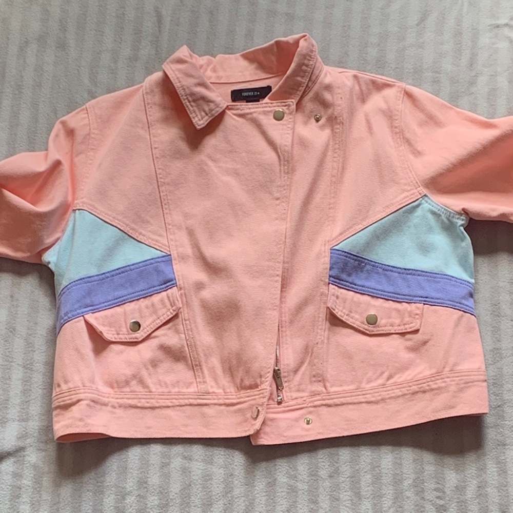 80s inspired jean Moto style jacket